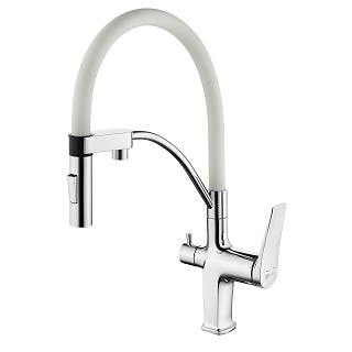Смеситель для кухни с гибким изливом Lemark Comfort LM3074C-White  купить