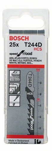Пилка для лобзика Bosch T244D Speed for Wood по дереву 5-50мм 25 штук 2608633626 купить