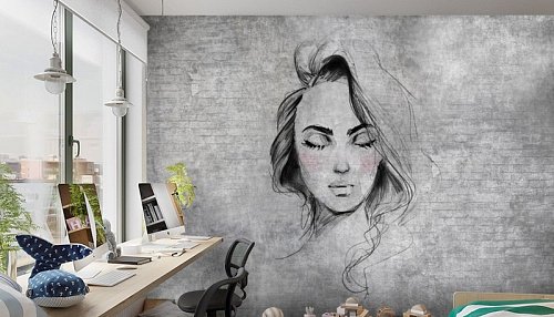 Фотообои Портрет на кирпичной стене песок 2*2.7м DesignStudio 3D PD-018 купить