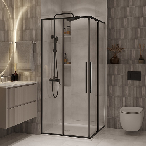Ограждение душевое Nova NG-6824-34ВLACK черный матовый стекло прозрачное 100*100*195см Niagara купить