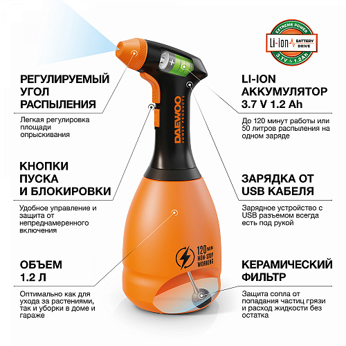 Опрыскиватель садовый DAEWOO DSA 1.2Li аккумуляторный купить
