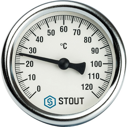 Термометр биметаллический STOUT 63мм с погружной гильзой, гильза 50мм 1/2" 0..120С SIM-0001-635015 купить
