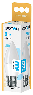 Лампа светодиодная свеча LED-В35 9Вт Е27 3000K теплый свет Фотон 6963392 купить
