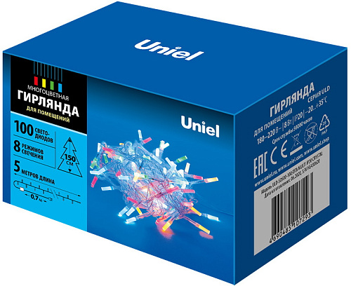 Гирлянда светодиодная ULD-S0500-100/DTA MULTI IP20 CRYSTAL 5м 100 ламп разноцветная Uniel UL-00003948 купить