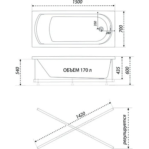 Ванна Дюна 150 акриловая 150*70см  Triton Щ0000046661 купить