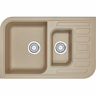 Мойка кухонная Granula GR-7803 прямоугольная 77.5*49.5см с 2 чашами и универсальным крылом песок купить