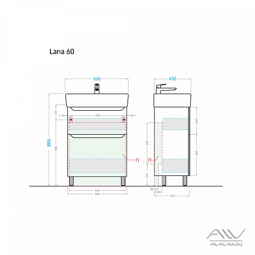 Тумба Lana 60 с раковиной Q 60 белая Alavann СТ-5701-0600-00(01) купить