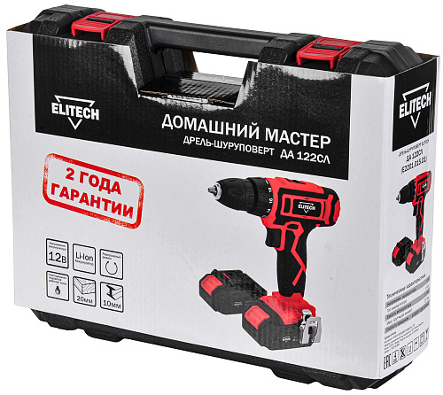 Дрель-шуруповерт аккумуляторная ELITECH ДМ ДА 122СЛ (E2201.015.01) кейс 12В 23Нм 2акк*1.7а/ч подсветка купить