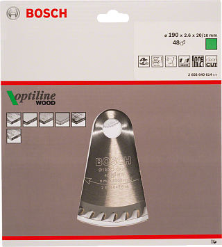 Диск пильный Bosch OPTILINE 190*1.6*20/16мм зубьев 48 дерево (2608640614) купить