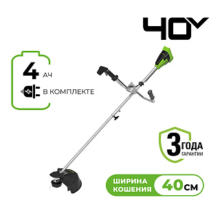 Триммер аккумуляторный Greenworks GD40BCB, 40V, 40 см, бесщеточный, с 1хАКБ 4Ач и ЗУ (2105707UB) купить