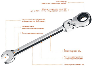 Ключ комбинированный гаечный трещоточный 13мм шарнирный 27101-13 купить