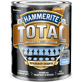 Краска для металла Hammerite Total глянцевая серый RAL7042 (0.75л) купить