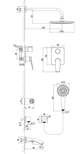 Смеситель для ванны и душа встраиваем Lemark Bronx LM3722GM графит купить