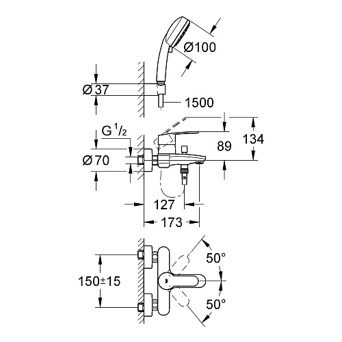 Смеситель Eurostyle Cosmopolitan для ванны с ручным душем цвет хром, GROHE 3359220A купить