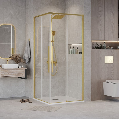 Ограждение душевое Galaxy 90*90*195 раздвижное профиль золото сатин стекло прозрачное Grossman 300.K33.01.9090.32.00 купить