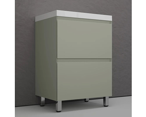 Тумба напольная Манхэттен 60 PLUS олива 2 ящика с умывальником ASTI 60 белый Style Line ЛС-00002379/СС-00002467 купить