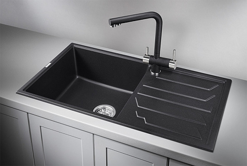 Мойка кухонная Granula GR-8601 прямоугольная 86*50см универсальное крыло черный купить