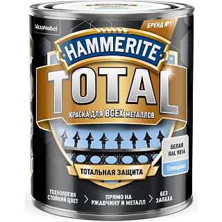 Краска для металла Hammerite Total глянцевая белый RAL9016 (0.75л) купить