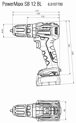 Дрель-шуруповерт аккумуляторная ударная PowerMaxx SB 12 BL 2.0 а/ч Metabo 601077500 купить