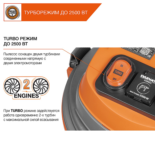 Пылесос промышленный DAEWOO DAVC 6025S 2500Вт 60л купить