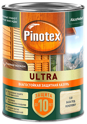 Лазурь влагостойкая для дерева Pinotex Ultra бесцветная база BC(CLR) 5803754 (0.9л) купить