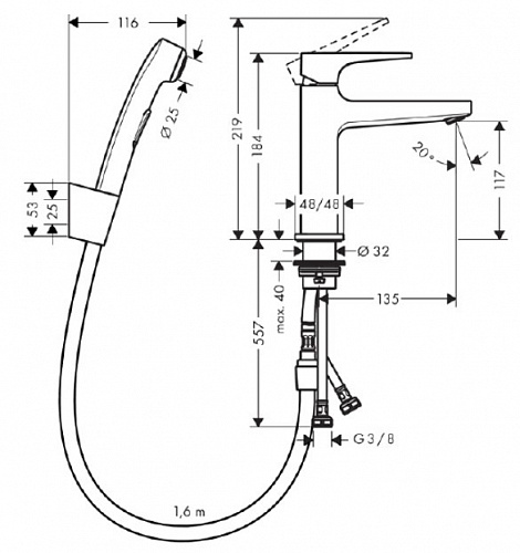 Смеситель HANSGROHE HG Metropol 32522000 для раковины с гигиеническим душем купить