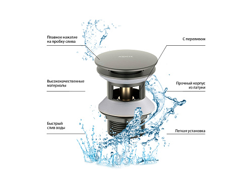 Набор сливной для раковины Push-open с переливом черный хром Aquatek AQ6002BGM купить