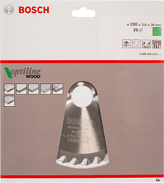 Диск пильный Bosch OPTILINE 190*1.6*30мм зубьев 36 дерево (2608640616) купить