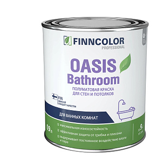 Краска для влажных помещений OASIS BATHROOM  полуматовая белый (база А) 0.9л Finncolor  купить