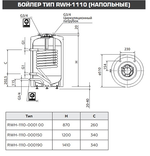 Бойлер косвенного нагрева  напольный 100 л. ROMMER RWH-1110-000100 купить