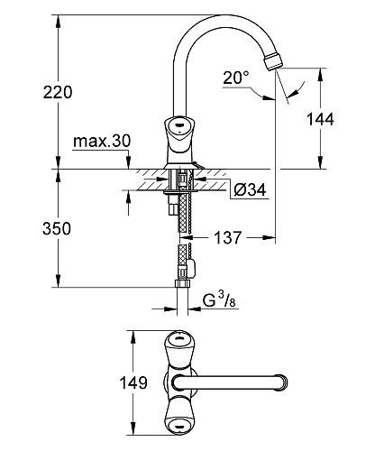 Смеситель для раковины Costa S цвет хром GROHE 21338001 купить