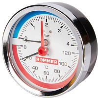 Термоманометр аксиальный с запорным клапаном 1/2 Dn 80мм Rommer RIM-0005-800415