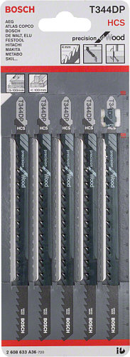 Пилка для лобзика Bosch T344DP(5шт) HCS Precision for Wood 5.0-100мм дерево,ДСП.фанера (2608633A36) купить