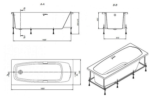 Ванна SURESTE 150*70см акриловая с каркасом ZRU9302779 белая ROCA ZRU9302778 купить