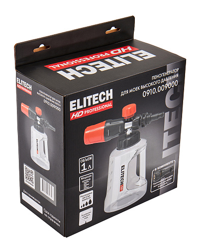 Насадка пеногенератор для мойка в/д (пеногенератор) ELITECH HD 1.0л с регулир-кой +переходник 2шт (0910.009000) купить