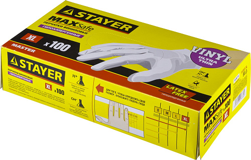 Перчатки Stayer MASTER виниловые экстратонкие 100шт/упак XL 11207-XL купить