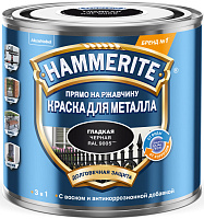 Грунт-эмаль по ржавчине 3в1 Hammerite гладкий черный 5254055 (0.5л)