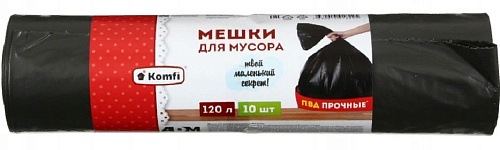 Пакеты для мусора 120л*10шт пвд прочные черные Komfi PM1210BR/17193 купить