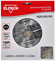 Диск пильный Elitech 200*32/30*2.2мм зубьев 24 по дереву (1820.055100)