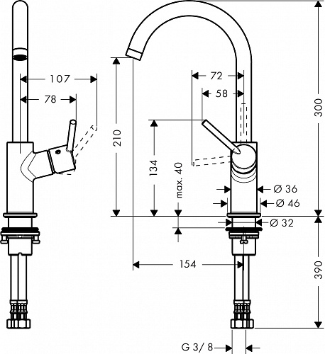 Смеситель HANSGROHE HG Talis S2 32082000 для раковины поворотный излив купить