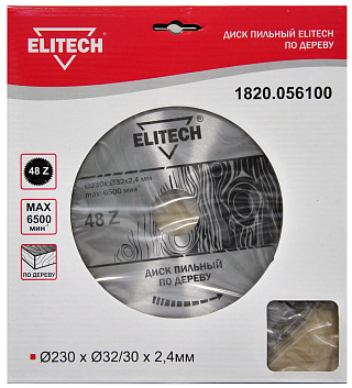 Диск пильный Elitech ф230*32/30*2.4мм зубьев 48 по дереву (1820.056100) купить