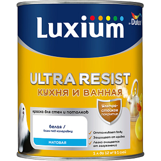 Краска для стен и потолков Ultra Resist Кухня и Ванная матовая бесцветная база BС Luxium 50034777 (0.9л) купить