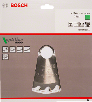 Диск пильный Bosch OPTILINE 190*1.6*30мм зубьев 24 дерево 2608640615 купить