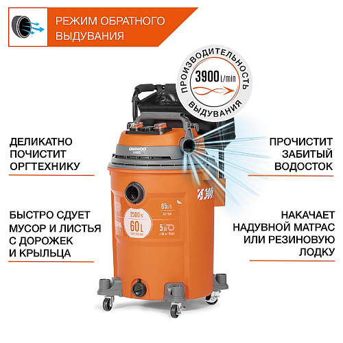 Пылесос промышленный DAEWOO DAVC 6025S 2500Вт 60л купить