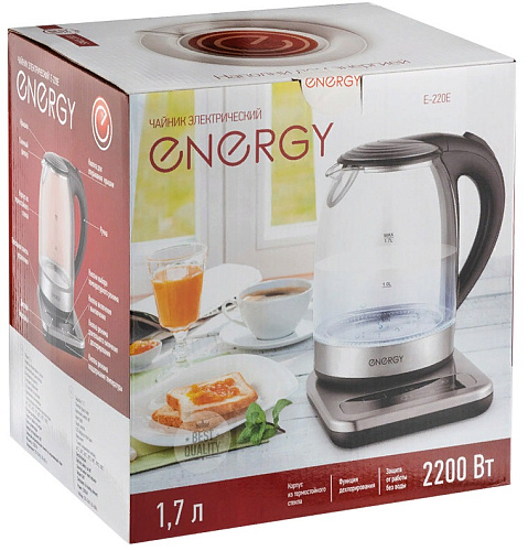 Чайник E-220Е 1.7л стекло ENERGY 164150 купить