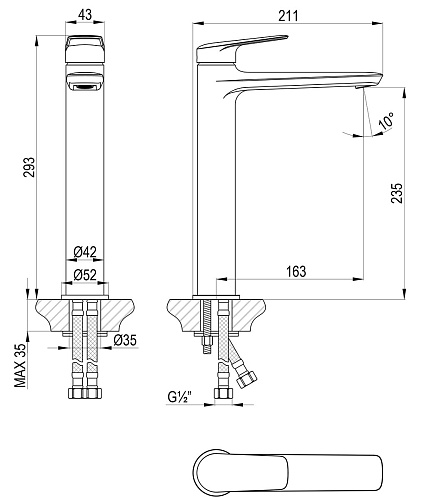 Смеситель Lemark Verba для умывальника, высокий, монолитный, хром LM11409C купить