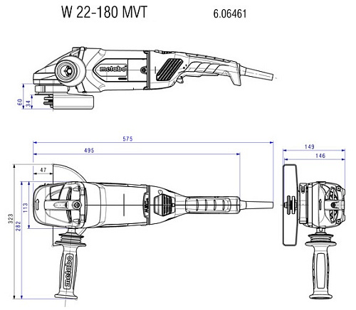 Шлифмашина угловая Metabo W 22-180 MVT (606461000) 2200Вт 180мм купить