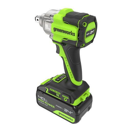 Гайковерт аккумуляторный Greenworks IW5500 ударный 1/2" картон 24В 500Нм(бесщеточн)  3 режима 1акк*4.0а/ч+з/у (3805007CUB) купить