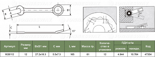 Ключ комбинированный Jonnesway W26112 12мм купить