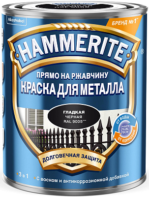 Грунт-эмаль по ржавчине и металлу Хаммерайт 3 в 1 Черная (0.75л) купить